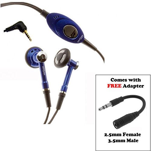 Verizon Wired Headset Handsfree Earphones Dual Earbuds Headphones W Mic With 2.5Mm To 3.5Mm Adapter [Blue] For At&T Iphone Se - At&T Blackberry Priv - At&T Htc Desire 610 - At&T Htc Desire Eye #TOP5