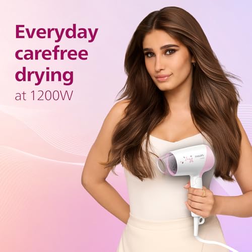 Image of Philips India's No.1 Hair Styling Brand - Foldable Hair Dryer | 1200W | Fast Blow Dry | 2 Heat Settings | ThermoProtect Tech |Travel-Friendly, Quick Dry | Frizz Control For Indian Hair | HP8120