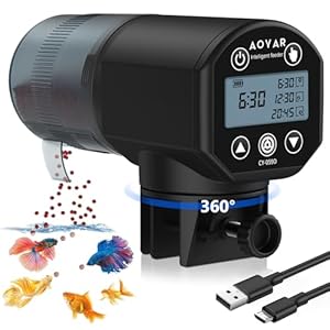 Automatic Fish Feeder Dispenser for Aquarium: Rechargeable Auto Feeders for Tank Turtle Pond Betta – 200ml Smart Food Feeding Timer Dispensers for Flake Pellet Vacation Weekend