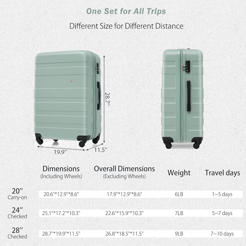 Image of Merax 3 PieceABS Hardshell Luggage Sets Spinner Wheels Suitcase TSA Lock Suit Case, Creamy Green, 20 /24 /28 Inch