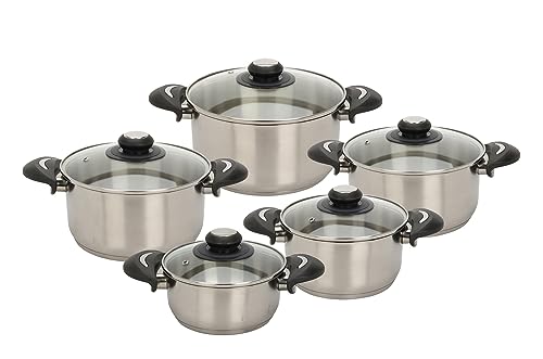Spetebo Edelstahl Topfset 10-teilig - 1,4 bis 5,4 L - Set aus 5 Töpfen mit Glasdeckel - Topf für Nudeln Kartoffeln Suppen Saucen Eintopf für alle Herdarten spülmaschinenfest