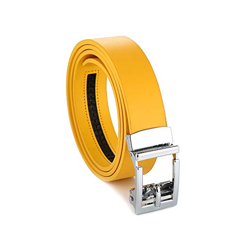 Image of Gelante Genuine Leather Ratchet Dress Belt With Automatic Sliding Buckle - Minimalistic Style-Trim to Fit