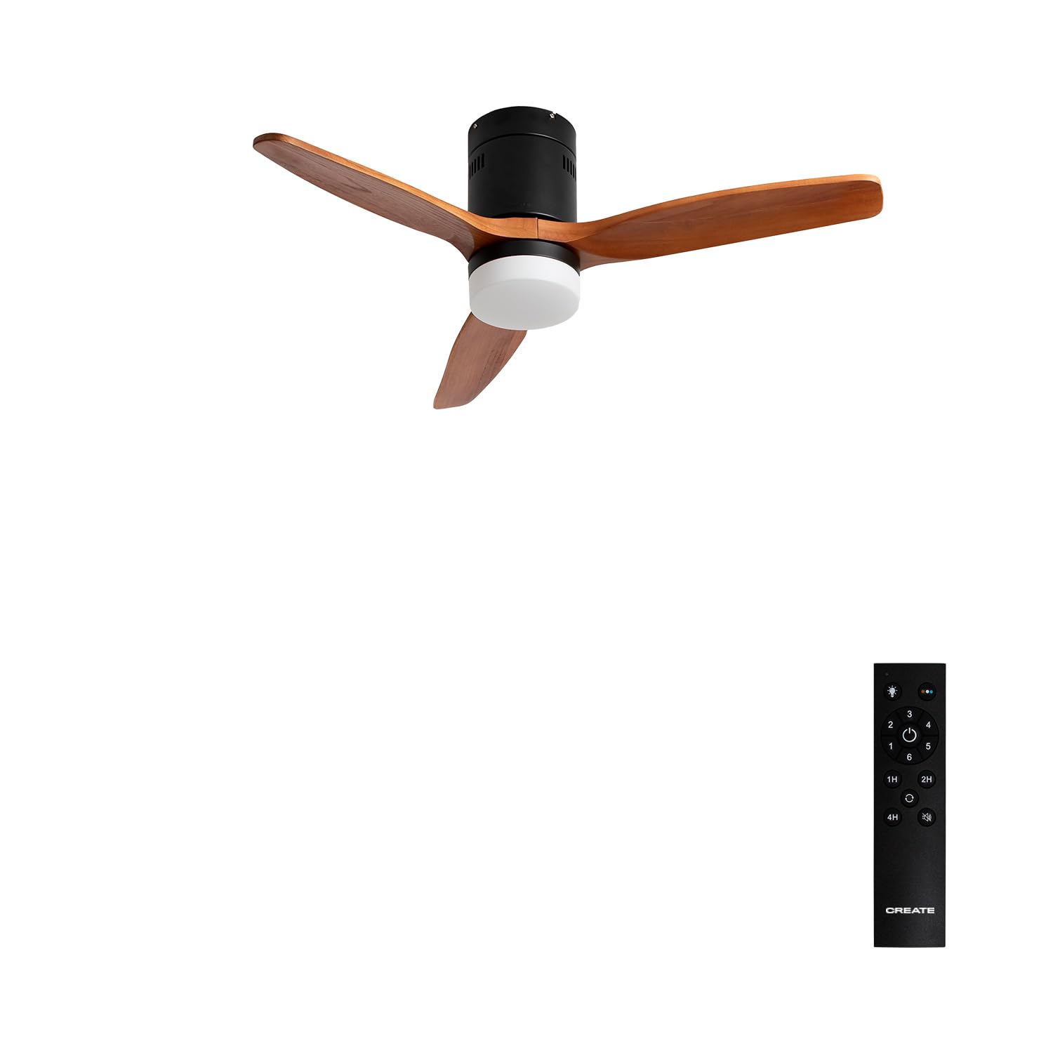 CREATE / WINDCALM NATURAL WOOD S/Ventilador de techo con luz negro aspas madera oscura con mando / 40W, Temporizador, Ø112 cm, 6 velocidades, 3 temperaturas de luz, función verano-invierno