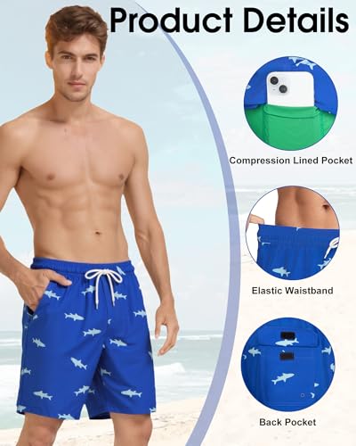 Image of Mens Swim Trunks with Compression Liner 2 in 1 Quick Dry Swimming Shorts Swimwear Bathing Suits with Pockets