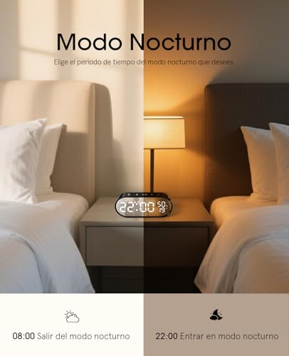 Miniatura 3 de Voniobuy Reloj Despertador Digital, Reloj Con Gran Pantalla Led Táctil, 2 Alarmas 12 24h, Función Snooze Brillo Ajustable, Seguimiento De Humedad Y Temperatura Para Mañana Y Noche, Pilas O Puerto Usb
