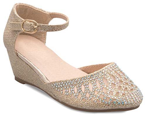 Image of Olivia K Girls Glitter and Rhinestone Open Toe Wedge Heel (Toddler /Little Girl)