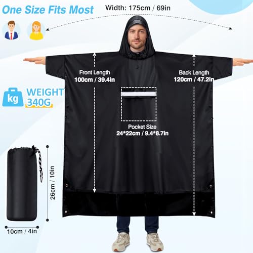 VOBUKE Regenponcho Wasserdichter Regencape mit Kapuze Taschen Reflexstreifen Atmungsaktiv Regenjacke Fahrrad Herren Wiederverwendbar Regenmantel Damen mit Belüftet Regen Poncho Freien Camping Wandern