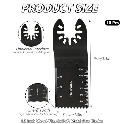 10Pcs Oscillating Tool Blades Professional Universal Oscillating Saw Blades Wood Multitool for Metal Plastic Cut Blades Fit Cable Black 2 10Pcs Oscillating Tool Blades Professional Universal Oscillating Saw Blades Wood Multitool for Metal Plastic Cut Blades Fit Cable Black - Image 2