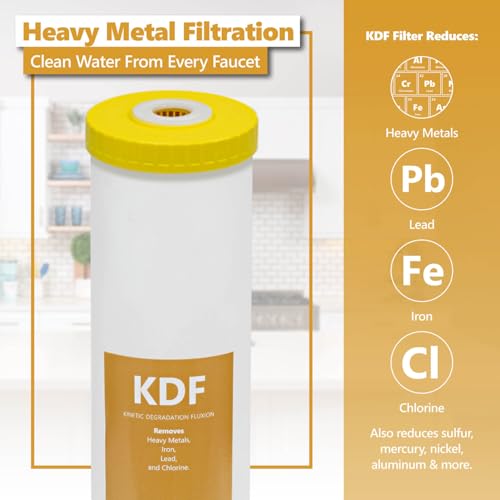 Image of Express Water Whole House Water Filter Set for Heavy Metals - 3 Stage Water Filtration Replacement Kit - Sediment, Carbon Block, KDF High Capacity Cartridges - 5 Micron Water Filter 4.5 x 20 inch