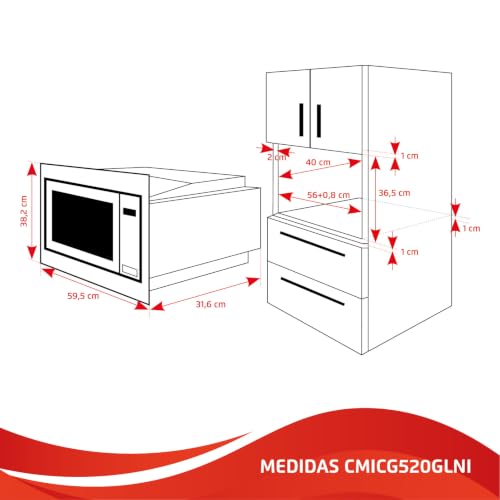 Miniatura 2 de Corberó Microondas Integrable Cmicg520glni Capacidad 20 L Potencia 700 W 10 Niveles Auto Menú Descongelar Temporizador 95 Min Control Táctil Color Negro