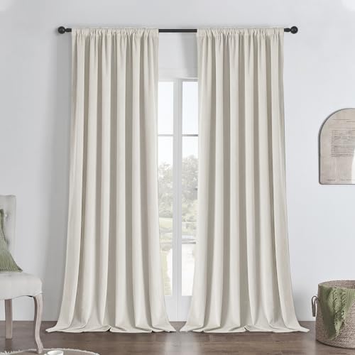 Joydeco White 100% Blackout Curtains 90 Inch 2 Panels, Luxury Thermal White Velvet Curtains for Bedroom Living Room, Soundproof Blackout Window Drapes, Rod Pocket & Back Tab (52W x 90L)