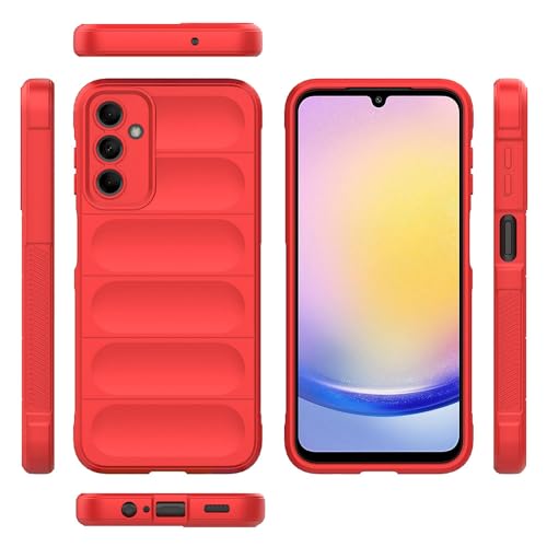 Image of amazon basics Mobile Cover for Samsung Galaxy A25 5G | Full Camera Protection | Liquid Silicon Case | Flexible Bumper Case for Samsung Galaxy A25 5G (Red)