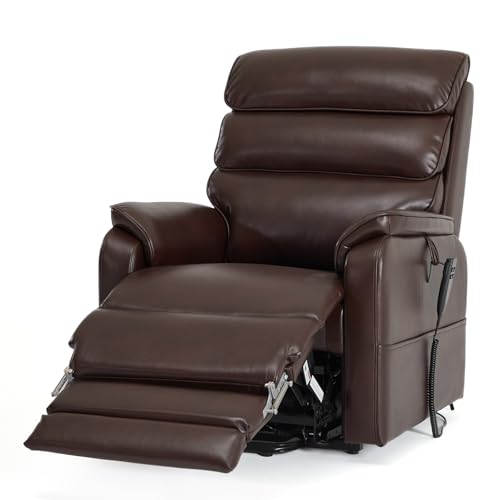 DYNOX Tall Man Power Dual Motor Lift Recliners Chairs for Elderly Lay Flat Lift Chair with Infinite Positions, Heat & Massage(9198L,Faux Leather,Brown)