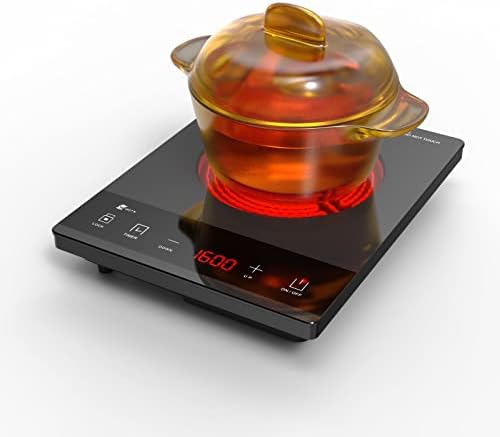 PAYISHO 1600W Electric Hot plate Single Burner,Portable Electric Stove for Cooking,Infrared Burner,24Hour Setting,Gray Crystal Glass Surface Compatible for All Cookware Gray