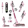 Cordless Vacuum Cleaner 45Kpa 50 Mins Runtime Self Standing Stick Vacuum Cleaners for Home Powerful Suction Lightweight LED Touch Screen 8 in 1 Vacuum for Pet Hair Carpet Hardwood Floor Pink
