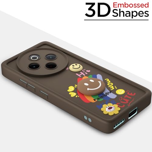 Image of Pikkme Back Cover for Vivo T4 5G / iQOO Z10 5G | Soft Silicone| Cute Rainbow Smile & 3D Cartoon Flower Design | Shockproof Raised Camera Protection Bumper Case (Brown)
