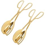Harupink 2 Stück Küchenzange Edelstahl,Ergonomisches Gold Gebäckzange,Buffetzange 25,3 cm Länge,auch als Salatzange,Bratenzange,Servierzange,Tortenzange,Nudelzange,Würstchenzange,Spülmaschinengeeignet
