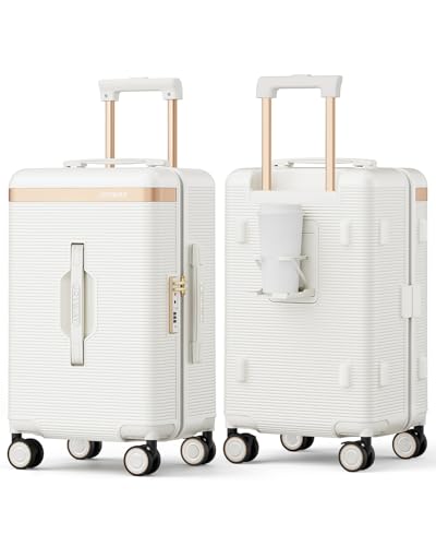 22 Inch Carry on Luggage with Cup Holder, Hard Shell Trunk Luggage with Pressure-resistant Frame and Shock Absorbing Spinner Wheel, Lightweight Carry-on Suitcases with TSA Lock