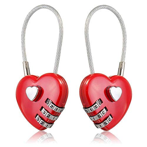 2 peças de corda de arame em formato de coração Love Lock 3 combinação digital cadeado