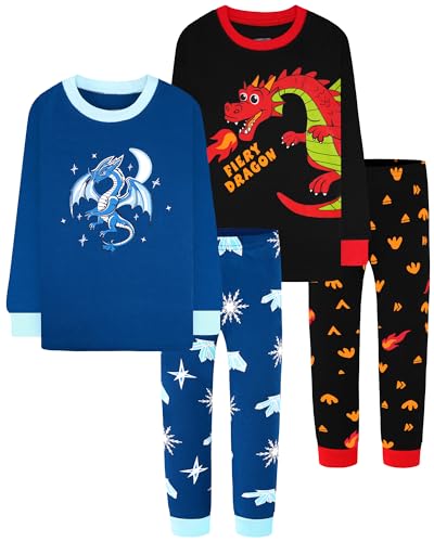 Image of DAUGHTER QUEEN Boys Long Sleeve Pajamas Toddler Kids Pjs 5T Soft Cotton Pj Children Sleepwear Jammies Dragon Clothes Size 5 Year Old Small Loungewear Set Nightwear
