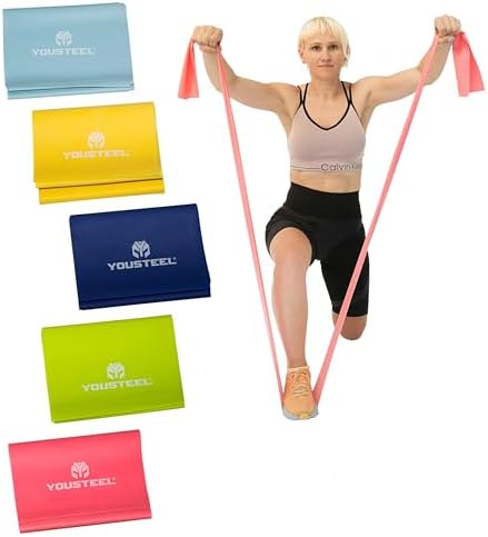 Yousteel Exercise Bands for Working Out, Resistance Bands Set with 5 Resistance Levels, Skin-Friendly Elastic Latex Free Bands for Home Workout, Strength Training, Yoga, Pilates