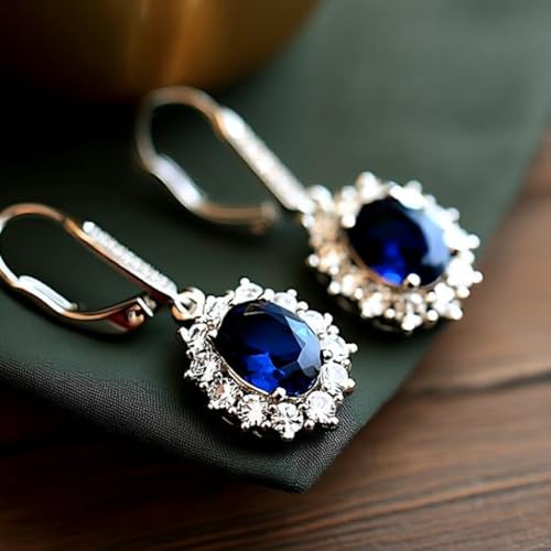 Amy & Annette Leverback Halo Sapphire Earring - 18k White Gold Plated Earrings for Women - Great Gift Idea for Every Occasion3