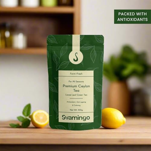 Image of Ceylon Green Tea 100g (50 Cups) - Direct from Sri Lanka, Loose Leaf, Single Garden, High Grown, Antioxidant Rich, Delicately Smooth, Best for Weight Loss & Heart Health | SVAMINGO