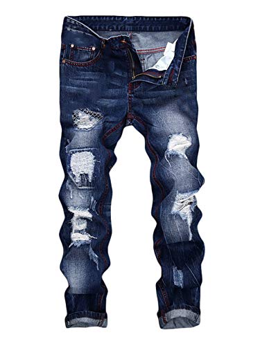 Andongnywell Men's Straight Biker Distressed Denim Pants Man Skinny Destroyed Jean Trousers with Zipper Pocket