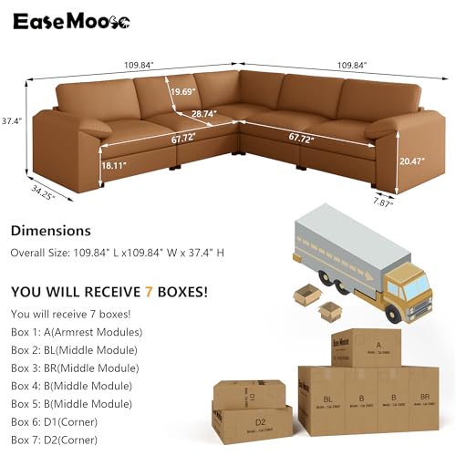 Image of EASE MOOSE Oversized Modular Sectional Couch with Ottoman, Faux Leather Sectional Sofa with Deep Seat, Scratch Resistant Faux Leather Material, Extra Large L Shaped Couch,Brown