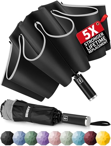 Seniny Inverted Travel Umbrella, Automatic Umbrellas for Rain, Windproof Compact Umbrella with Reflective Stripe, Folding UV Umbrella Sun Umbrella, Portable Large Umbrella for Backpack, Lightweight