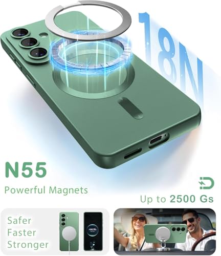 Image of DIZORO Samsung A56 5g Case, Compatible with Mag Safe Back Cover, Matte Luxury Metallic Luster Flexible TPU Wireless Charging Shockproof Case with Camera Protector Lens (Green)