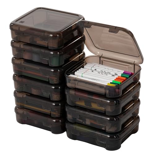 Image of IRIS USA Fits 6 inch x 6 inch Paper, 10-Pack Thick Portable Plastic Scrapbook Paper Storage Cases Organizers with Built-in Handle for Art and Craft Supplies, Office Document, Stationery, Photo - Gray