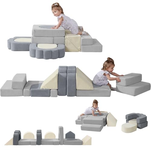 Image of Foam Climbing Toys for Toddlers, 13pcs Soft Play Climbing Blocks | Climb and Crawl Activity Playset, Indoor Crawling Sliding Toys, High-Density Foam Play Structures for Playroom,Washable Cover