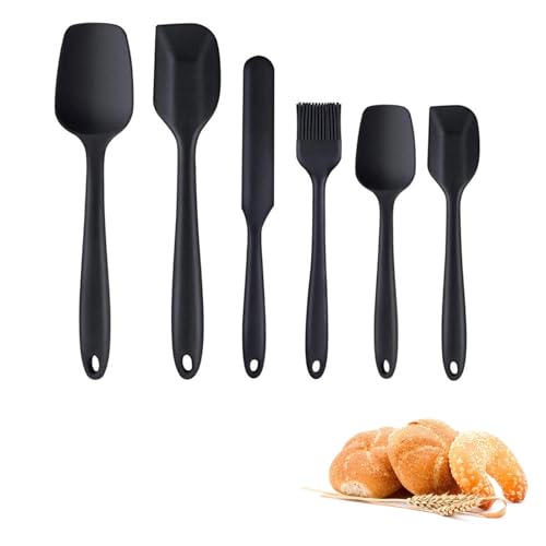 Espatulas Silicona Cocina Juego, Espátula de Silicona para Hornear, Lengua Silicona Cocina, Utensilio de Cocina Antiadherente para Mezclar Cremas, Dar Forma a Pasteles, Negras, Juego de 6