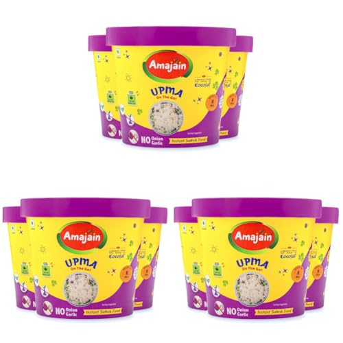 Image of Amajain Instant Sattvik Healthy Upma, Ready-to-Eat, No Added Preservatives, No Added Flavours, Jain-Friendly, 70g (Pack of 9)