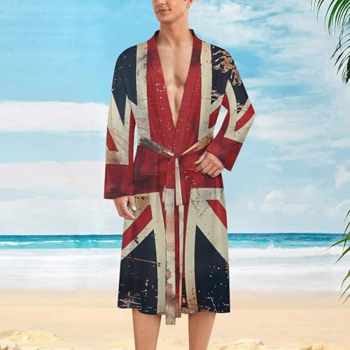 UK Vintage British Flag Men's Robes Long Sleeve V Neck Bath Robe Printed Bathrobes Cozy Soft Sleepwear2
