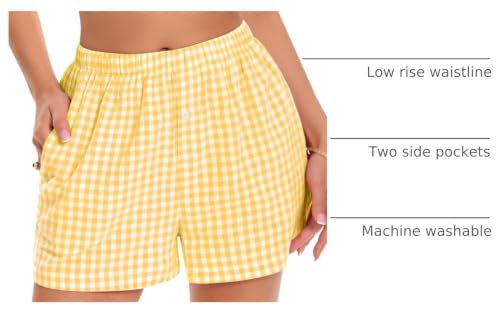 Image of Women Boxer Shorts Summer Gingham Pj Casual Plaid Bottoms with Pocket