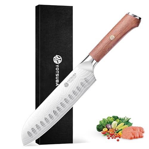 YOTSUBA Japanese Santokumesser Japanische Küchenmesser Messerklinge mit ergonomischem Holzgriff-Edelstah für Fleisch, Gemüse&Obst (Santoku Messer 17cm)