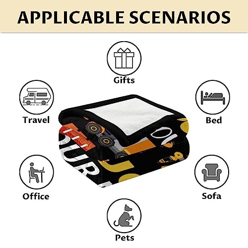 Personalized Construction Truck Blanket Gifts with Name - 40x50 Inches Funny Throw Blanket for Boys - Black Soft Fuzzy Excavator Blankets for Bed, Couch & Living Room