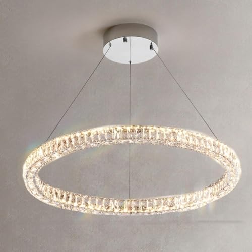 Chandelier en cristal de luxe cercle lumineux LED 60 cm pour salon élégant