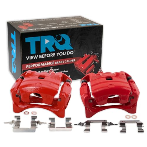 Image of TRQ Front Brake Caliper Set Painted Red Brackets Compatible with 2010-2013 Nissan Altima 2011-2012 Sentra