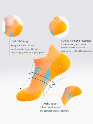 Men's Running Socks Hywellstore Thick Padded Athletic Ankle Socks No Show Running Socks Low Cut Sport Breathable Sock 6 Pairs Multicolor 8-133