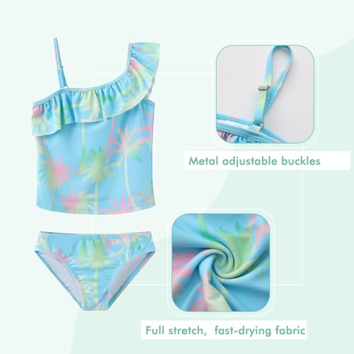Image of Girls Two Piece Swimsuits Hawaiian Ruffle Tankini Swimwear Bathing Suit Set