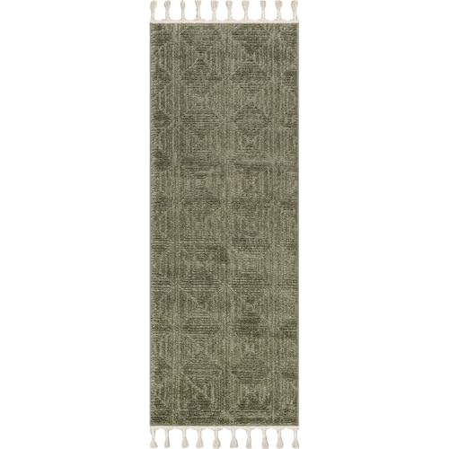 Image of nuLOOM Kerry Green Geometric Power Loomed Runner Rug, 2' x 8' | Nuloom Kerry Geometric 2' x 8' Runner Rug for Living Room Bedroom Dining Room Entryway Hallway, Green