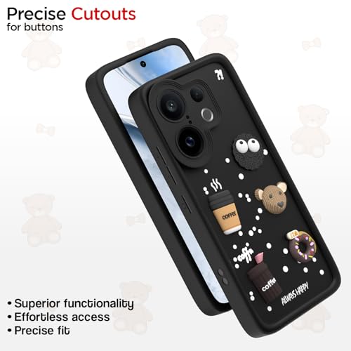 Image of Pikkme Back Cover for Vivo X200 Fe 5G | 3D Bear Silicone Cute & Fun Coffee Cartoon | Full Body Protection Bumper Case (Black)