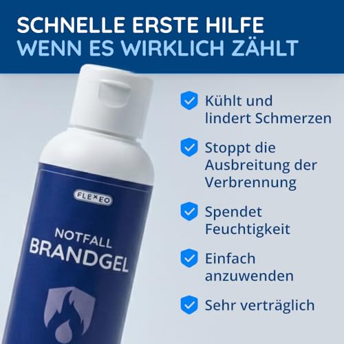 FLEXEO Notfall Brandgel 125 ml | kühlendes Verbrennungsgel bei Brandverletzungen und Verbrennungen | Gel für Brandwunden, Brandsalbe, Verbrennungssalbe, Brandwundgel