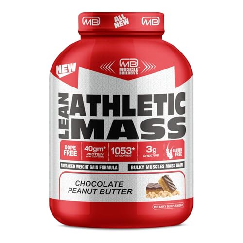 Image of M B Muscle Builder's Lean Athletic High Protein Muscle Mass Gainer with Creatine, 1053 Calories & 40g Protein, Gain Strength & Size, Weight Gainer for Men & Women [Chocolate Peanut Butter,3 Kg / 6.6lb]