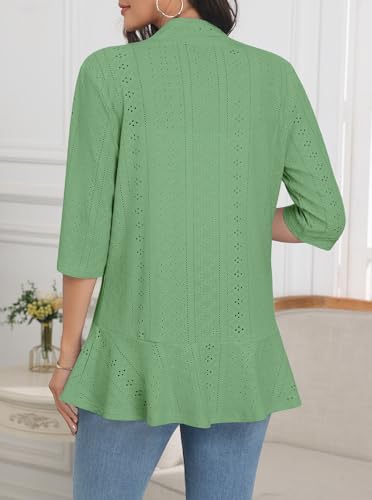 Askyes Women Cardigan 3/4 Sleeves Open Front Lightweight Soft Netted Knit Draped Ruffles Cardigan Kimono Cover Ups4