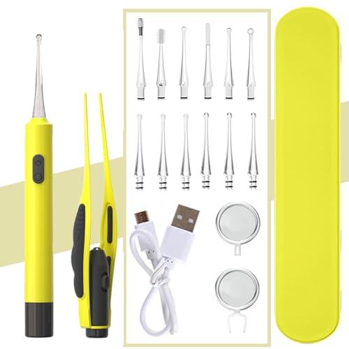 耳かき ライト USB充電式 光る耳かき ルーペ 耳掃除 、マルチスタイルの交換可能なイヤーチップ 耳掃除 光る耳かき 子供用 お年寄り用 家庭用 耳かき ライト イヤークリーナー 収納付き 携帯便利 (イエロー)