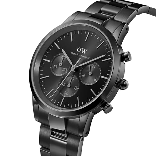 Image of Daniel Wellington Iconic Analog Watch for Man with Black Round Dial & Black Stainless Steel Bracelet Band Water Resistant Men's Wrist Watches - DW00100642K